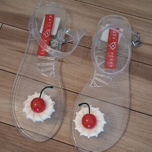 Katy Perry Clear Jelly Sandals with Cherry Accent